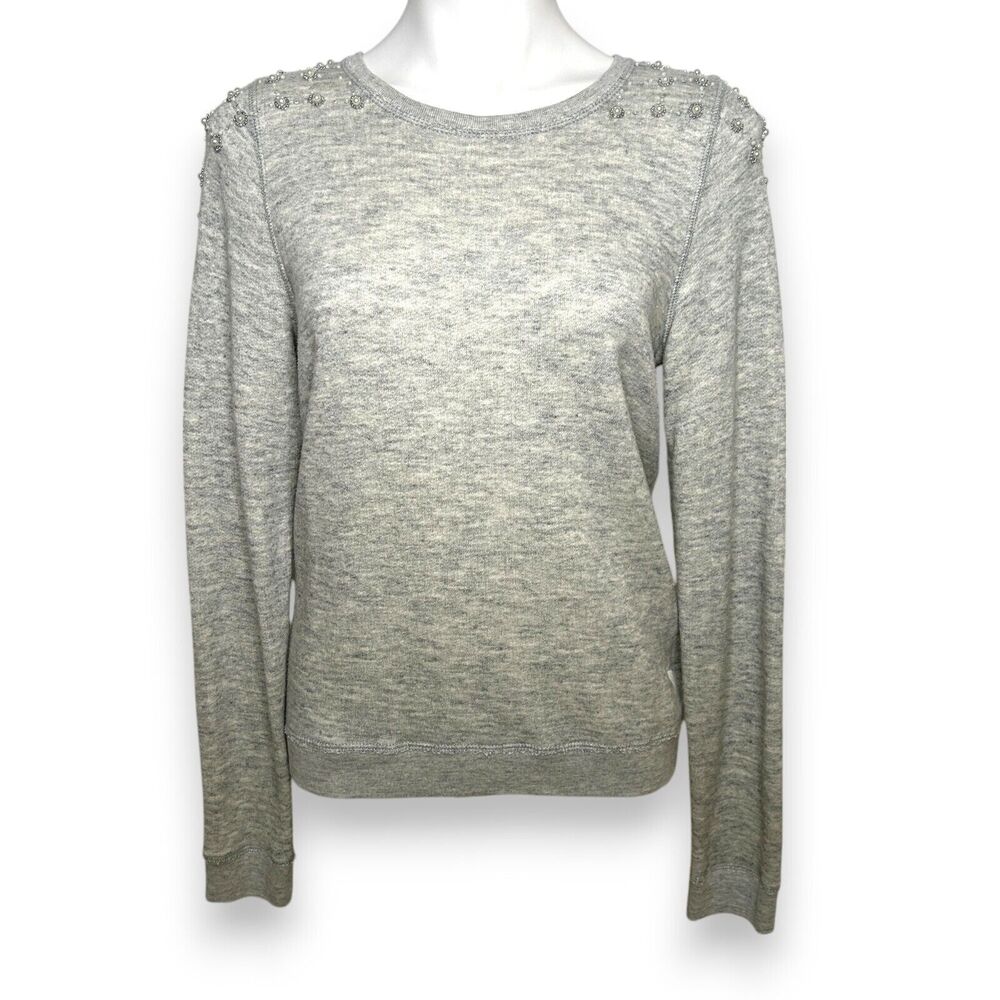 ABERCROMBIE FITCH Gray Crew Neck Sweatshirt Pearl Beading Embellished Small ANF